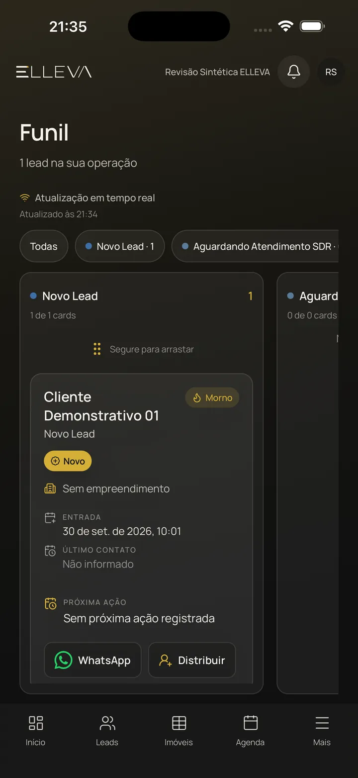 Funil no aplicativo ELLEVA